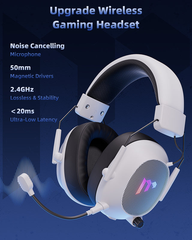 Mytrix Collapsible Wireless Tactical Gaming Headphones with Noise Cancelling Mic - Classic White Mytrix Collapsible Wireless Tactical Gaming Headphones with Noise Cancelling Mic - Classic White