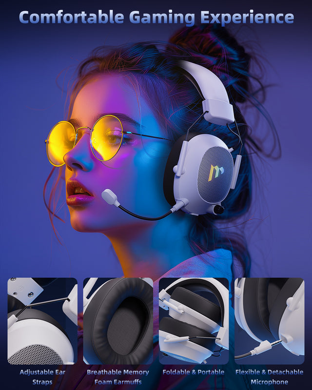 Mytrix Collapsible Wireless Tactical Gaming Headphones with Noise Cancelling Mic - Classic White Mytrix Collapsible Wireless Tactical Gaming Headphones with Noise Cancelling Mic - Classic White