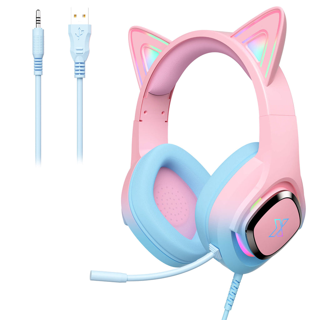 Gradient Pink Blue Gaming Headset Compatible with PS4, PS5, Xbox