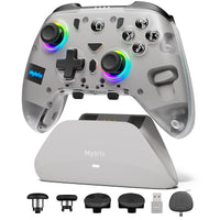 Mytrix Crystalarc Pro Wireless PC Controller with Charging Dock - Bluetooth & 2.4G, Hall Effect Joysticks, 2-in-1 Triggers, 1000Hz Report Rate, 4 Macro Keys, ABXY Micro Switch