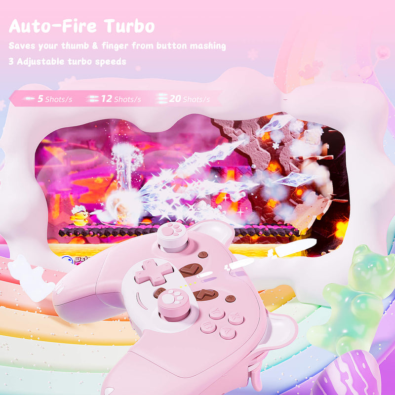 Mytrix Berry Pink Bear Wireless Switch Pro Controller with Macro Definition for Nintendo Switch, the Newest Switch OLED, and Switch Lite