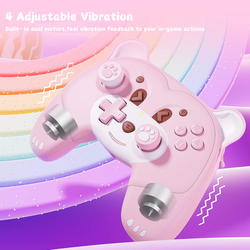 Mytrix Berry Pink Bear Wireless Switch Pro Controller with Macro Definition for Nintendo Switch, the Newest Switch OLED, and Switch Lite