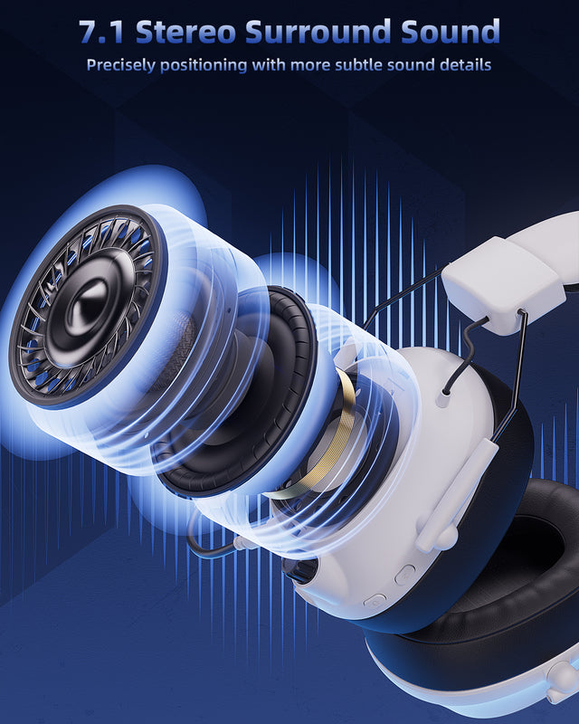 Mytrix Collapsible Wireless Tactical Gaming Headphones with Noise Cancelling Mic - Classic White