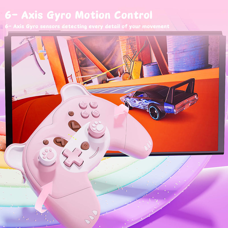 Mytrix Berry Pink Bear Wireless Switch Pro Controller with Macro Definition for Nintendo Switch, the Newest Switch OLED, and Switch Lite