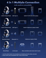 Mytrix Collapsible Wireless Tactical Gaming Headphones with Noise Cancelling Mic - Classic White