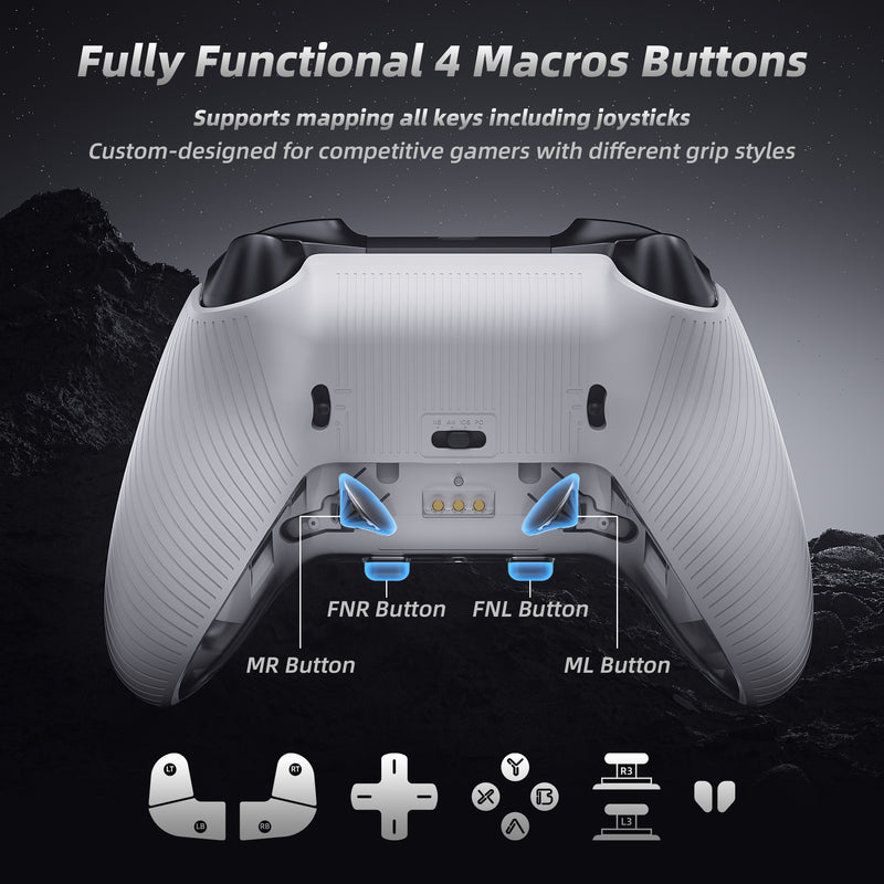 Mytrix Crystalarc Pro Wireless PC Controller with Charging Dock - Bluetooth & 2.4G, Hall Effect Joysticks, 2-in-1 Triggers, 1000Hz Report Rate, 4 Macro Keys, ABXY Micro Switch