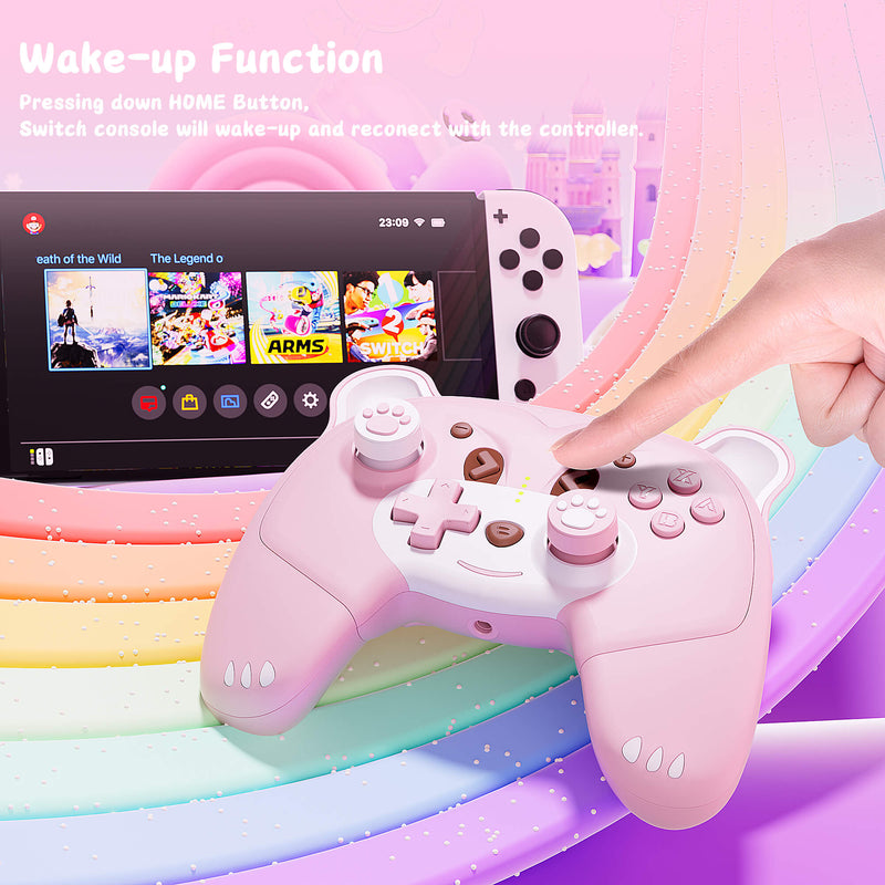 Mytrix Berry Pink Bear Wireless Switch Pro Controller with Macro Definition for Nintendo Switch, the Newest Switch OLED, and Switch Lite