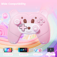Mytrix Berry Pink Bear Wireless Switch Pro Controller with Macro Definition for Nintendo Switch, the Newest Switch OLED, and Switch Lite
