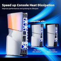Cooling Fan for PS5 Slim Console, Mytrix External Fan Cooler for PS5 Slim with RGB Light, 3 Speeds & USB 3.0 Port, Quiet Cooling Fan for PS5 Slim Disc and Digital Editions-White