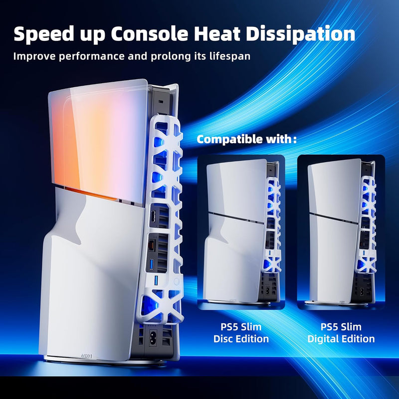 Cooling Fan for PS5 Slim Console, Mytrix External Fan Cooler for PS5 Slim with RGB Light, 3 Speeds & USB 3.0 Port, Quiet Cooling Fan for PS5 Slim Disc and Digital Editions-White