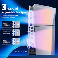 Cooling Fan for PS5 Slim Console, Mytrix External Fan Cooler for PS5 Slim with RGB Light, 3 Speeds & USB 3.0 Port, Quiet Cooling Fan for PS5 Slim Disc and Digital Editions-White