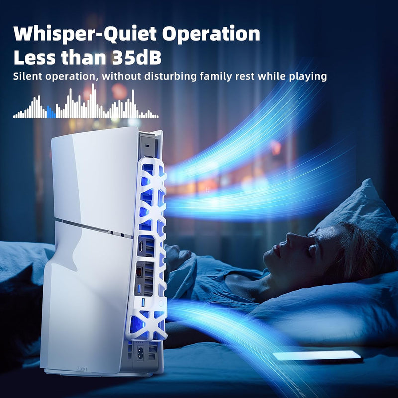 Cooling Fan for PS5 Slim Console, Mytrix External Fan Cooler for PS5 Slim with RGB Light, 3 Speeds & USB 3.0 Port, Quiet Cooling Fan for PS5 Slim Disc and Digital Editions-White