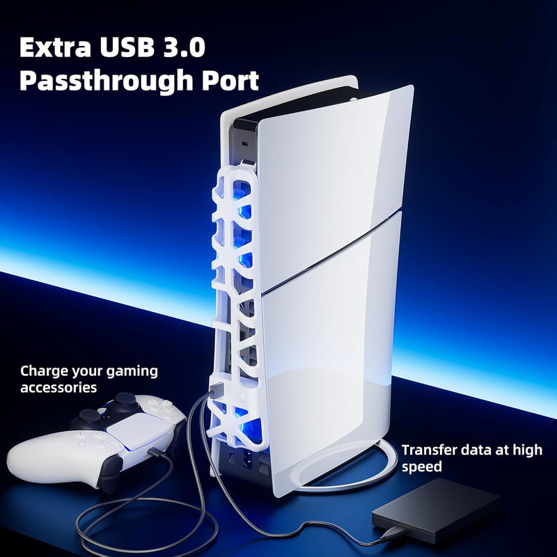 Cooling Fan for PS5 Slim Console, Mytrix External Fan Cooler for PS5 Slim with RGB Light, 3 Speeds & USB 3.0 Port, Quiet Cooling Fan for PS5 Slim Disc and Digital Editions-White