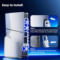 Cooling Fan for PS5 Slim Console, Mytrix External Fan Cooler for PS5 Slim with RGB Light, 3 Speeds & USB 3.0 Port, Quiet Cooling Fan for PS5 Slim Disc and Digital Editions-White