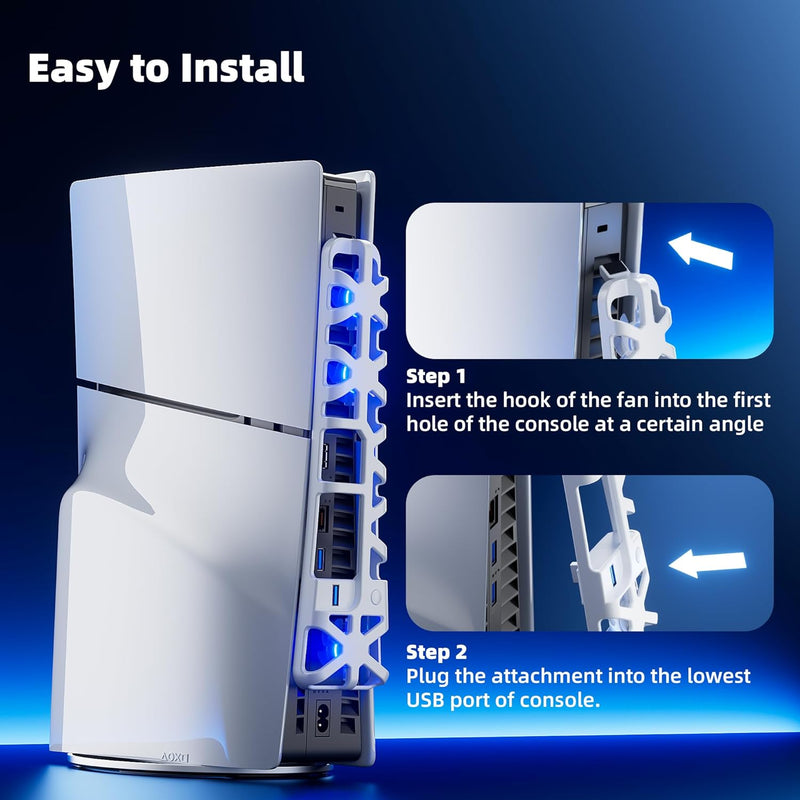 Cooling Fan for PS5 Slim Console, Mytrix External Fan Cooler for PS5 Slim with RGB Light, 3 Speeds & USB 3.0 Port, Quiet Cooling Fan for PS5 Slim Disc and Digital Editions-White