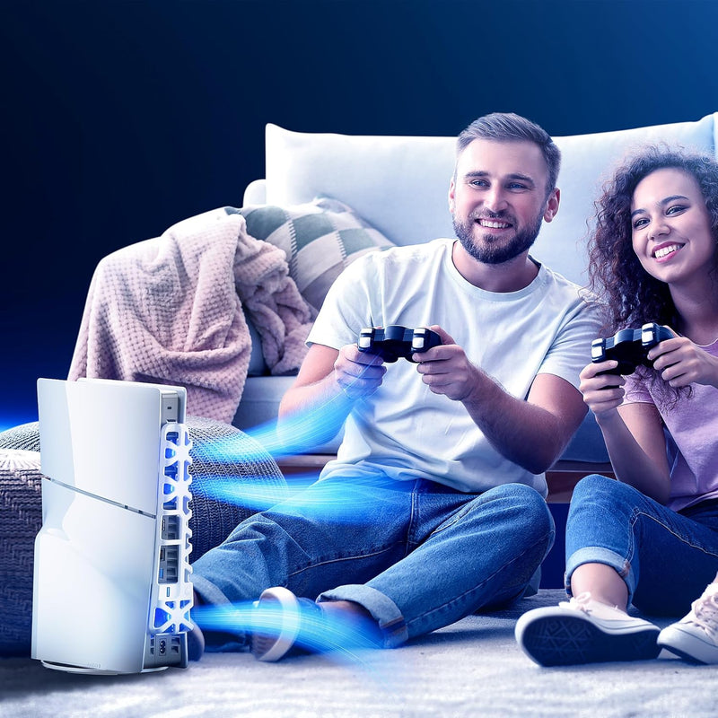 Cooling Fan for PS5 Slim Console, Mytrix External Fan Cooler for PS5 Slim with RGB Light, 3 Speeds & USB 3.0 Port, Quiet Cooling Fan for PS5 Slim Disc and Digital Editions-White