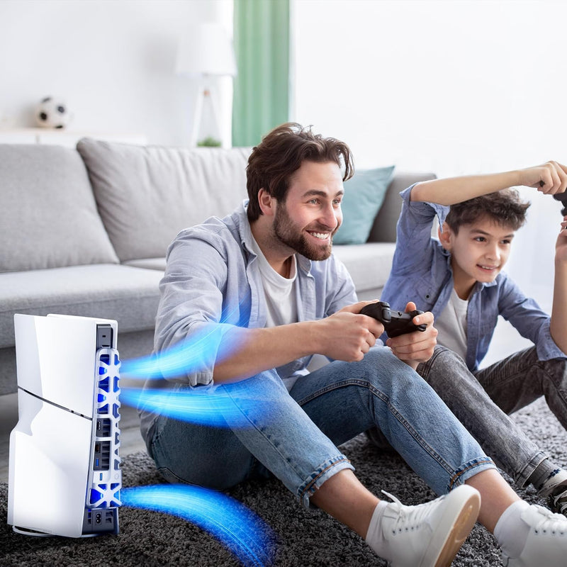 Cooling Fan for PS5 Slim Console, Mytrix External Fan Cooler for PS5 Slim with RGB Light, 3 Speeds & USB 3.0 Port, Quiet Cooling Fan for PS5 Slim Disc and Digital Editions-White