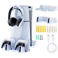 PS5 Wall Mount Kit with Charging Station, Compatible with PS5 Disc & Digital Version, Dual Use Charging Station with Multi-Mode RGB Light