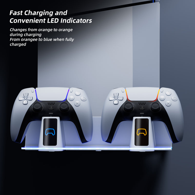 PS5 Wall Mount Kit with Charging Station, Compatible with PS5 Disc & Digital Version, Dual Use Charging Station with Multi-Mode RGB Light