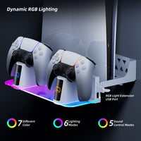 PS5 Wall Mount Kit with Charging Station, Compatible with PS5 Disc & Digital Version, Dual Use Charging Station with Multi-Mode RGB Light