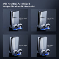 PS5 Wall Mount Kit with Charging Station, Compatible with PS5 Disc & Digital Version, Dual Use Charging Station with Multi-Mode RGB Light