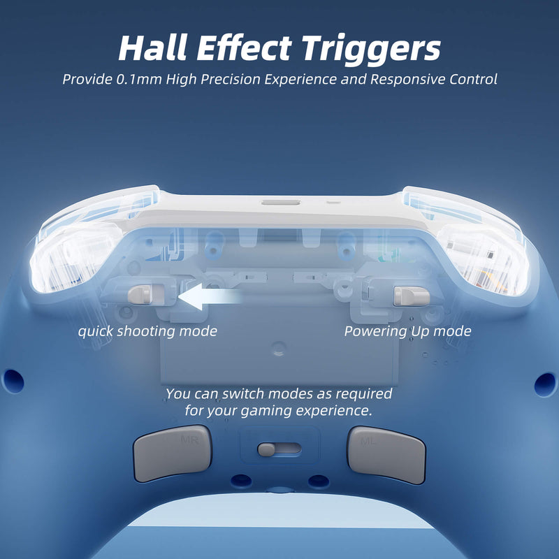 Mytrix Wireless Pro Controllers with Hall Effect Joysticks/Hall Trigger (No Drift), Blue Bluetooth Controller for Nintendo Switch