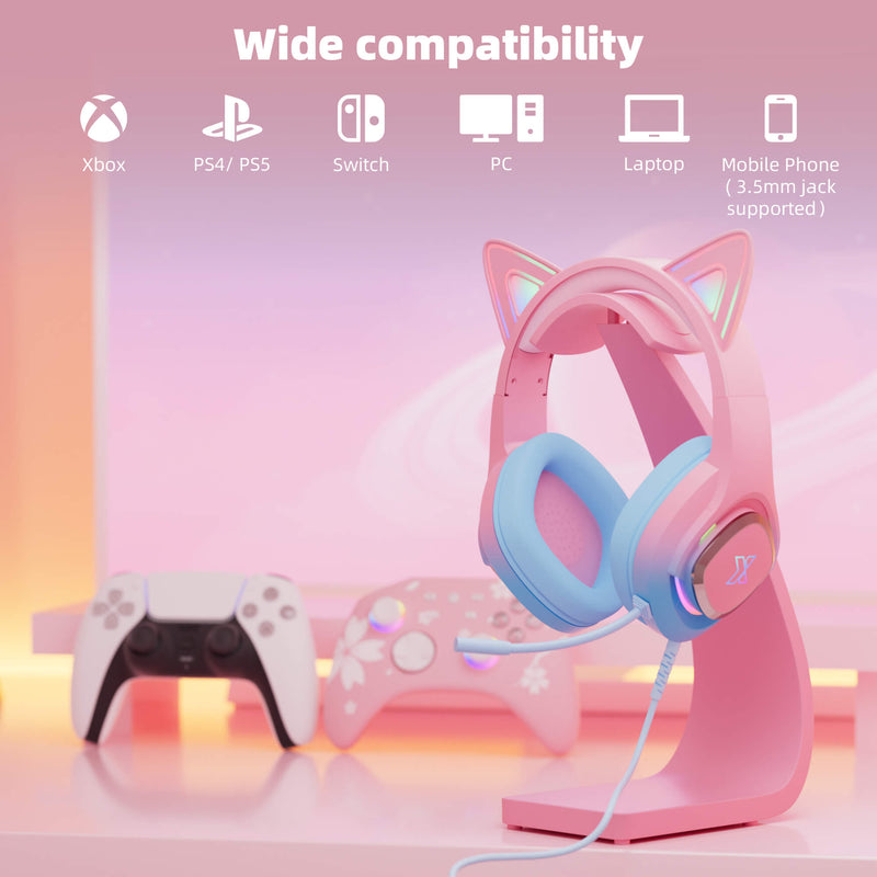 Mytrix Cat Ear Gaming Headset with 360° Rotation Microphone Compatible with PS4, PS5, Xbox, PC, MAC, Switch