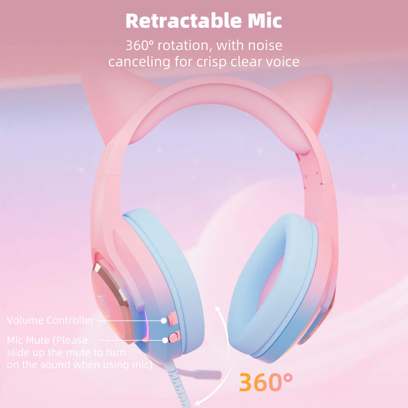 Mytrix Cat Ear Gaming Headset with 360° Rotation Microphone Compatible with PS4, PS5, Xbox, PC, MAC, Switch