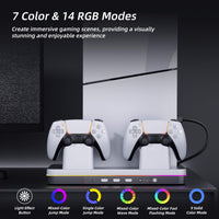 Cooling Station for 2023 New PS5 Slim Console (Disc & Digital Editions), 14 RGB Lights & 3 USB Ports-White