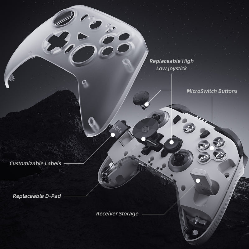 Mytrix Crystalarc Pro Wireless PC Controller with Charging Dock - Bluetooth & 2.4G, Hall Effect Joysticks, 2-in-1 Triggers, 1000Hz Report Rate, 4 Macro Keys, ABXY Micro Switch