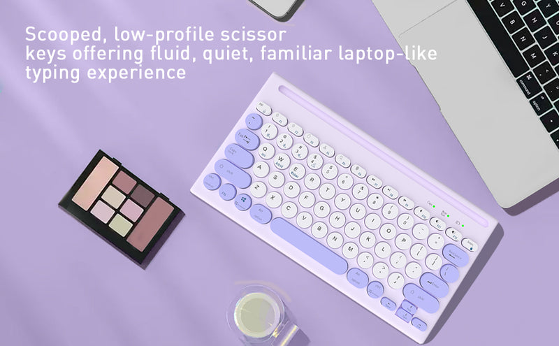 Mytrix Multi-Device Bluetooth Wireless Keyboard - Purple, with Easy-Switch for Up to 4 Devices, Laptop, Windows, Mac, Chrome OS, Android, iPadOS