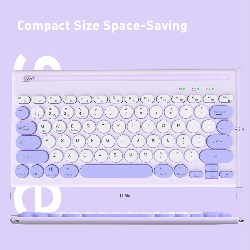 Mytrix Multi-Device Bluetooth Wireless Keyboard - Purple, with Easy-Switch for Up to 4 Devices, Laptop, Windows, Mac, Chrome OS, Android, iPadOS