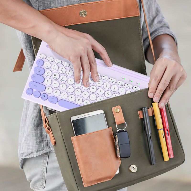 Mytrix Multi-Device Bluetooth Wireless Keyboard - Purple, with Easy-Switch for Up to 4 Devices, Laptop, Windows, Mac, Chrome OS, Android, iPadOS