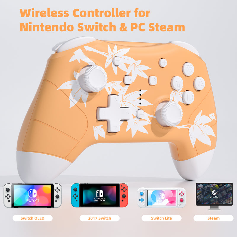 Mytrix Maple Yellow Wireless Switch Pro Controller for Nintendo Switch, the Newest Switch OLED, and Switch Lite