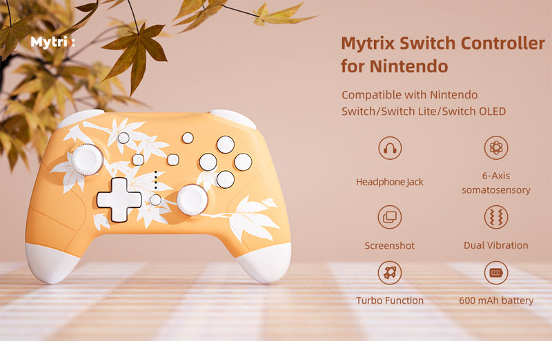 Mytrix Maple Yellow Wireless Switch Pro Controller for Nintendo Switch, the Newest Switch OLED, and Switch Lite