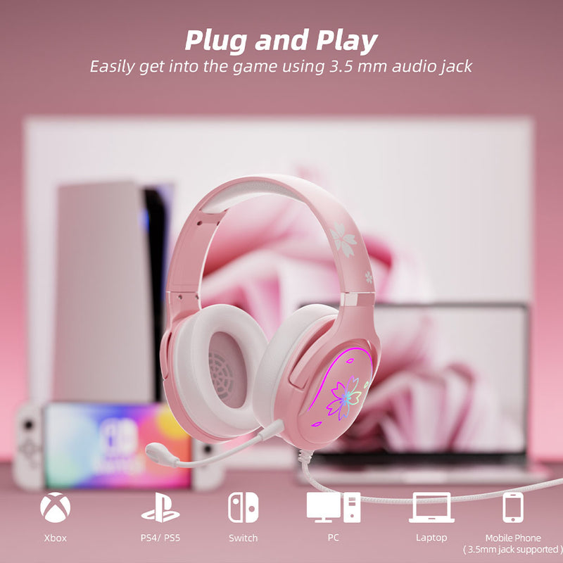 Mytrix Sakura Pink RGB Gaming Headset with Mic - Cherry Gradient RGB ...