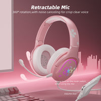 Mytrix Sakura Pink RGB Gaming Headset - Cherry Blossom RGB Gradient Light,  360 Rotation Mic with In-Line Control