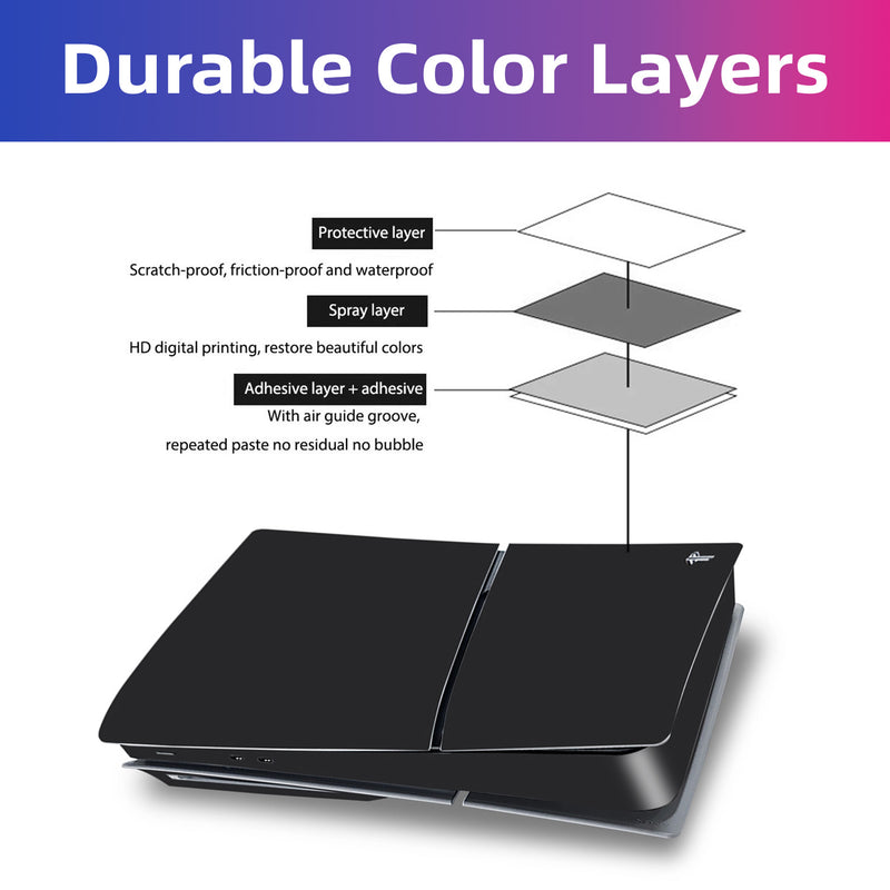 Mytrix Whole Body Protective Skin for PlayStation 5 Slim Disc Console, Durable Vinyl Decal Easy Apply Style Wrap Stickers for PS5 Slim Disc Version - Black