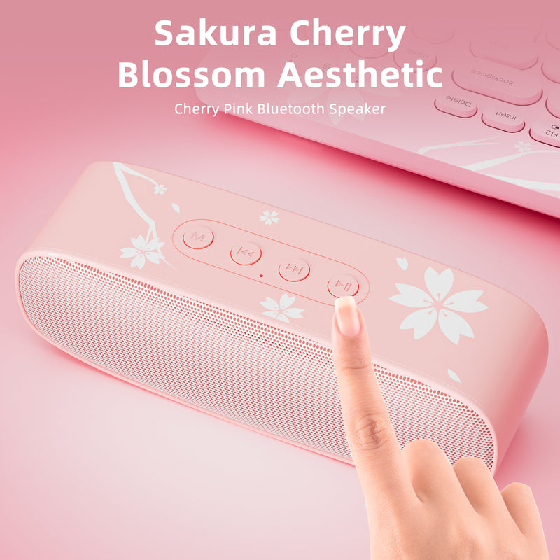 Wireless Pink Bluetooth speaker with cherry flower