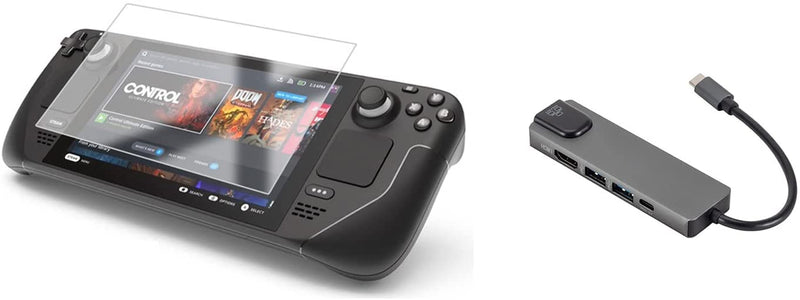 Mytrix Steam Deck Tempered Glass Screen Protector USB Extension Hub Bundle, 9H Anti-Scratch Protector with 5-in-1 Fast Charging Type C Hub