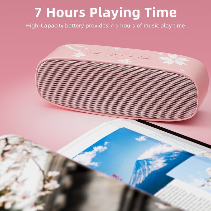 Wireless Pink Bluetooth speaker with cherry flower