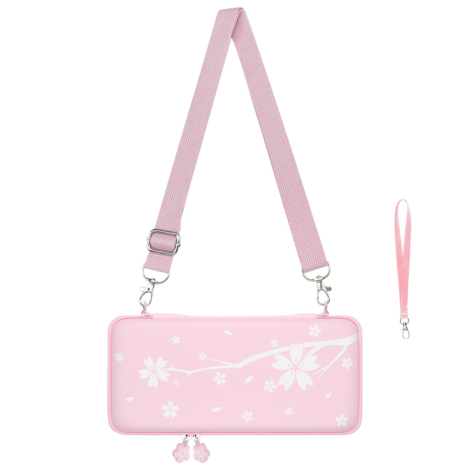 Mytrix Sakura Pink Carrying Case in Bundle for Nintendo Switch OLED, Skin Stickers, Screen Protector, Joystick Caps