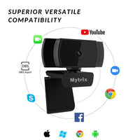 Mytrix AutoFocus Full HD 1080P Webcam, Built-in Noise Cancelling Mic, USB Webcam for Windows Mac PC Laptop Desktop Video Calling Recording Conferencing Streaming, Skype Zoom Facebook Youtube Black