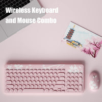 Mytrix Sakura Wireless Keyboard and Mouse Set, Cherry Pink Wireless Mouse and Keyboard Combo, Retro Type-Writer Keys, Silent 96-Key Keyboard
