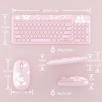 Mytrix Sakura Wireless Keyboard and Mouse Set, Cherry Pink Wireless Mouse and Keyboard Combo, Retro Type-Writer Keys, Silent 96-Key Keyboard