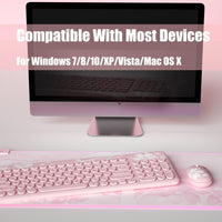 Mytrix Sakura Wireless Keyboard and Mouse Set, Cherry Pink Wireless Mouse and Keyboard Combo, Retro Type-Writer Keys, Silent 96-Key Keyboard