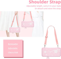 Mytrix Sakura Pink Carrying Case 4 in 1 Bundle for Nintendo Switch OLED, Skin Stickers, Screen Protector, 2 Joystick Caps