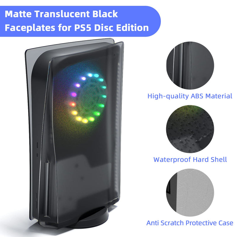 Mytrix 2-in-1 Translucent Black Faceplates for PS5 Disc Edition + RGB LED Light Strips Kit for PlayStation 5, LED Strip with Music Sync