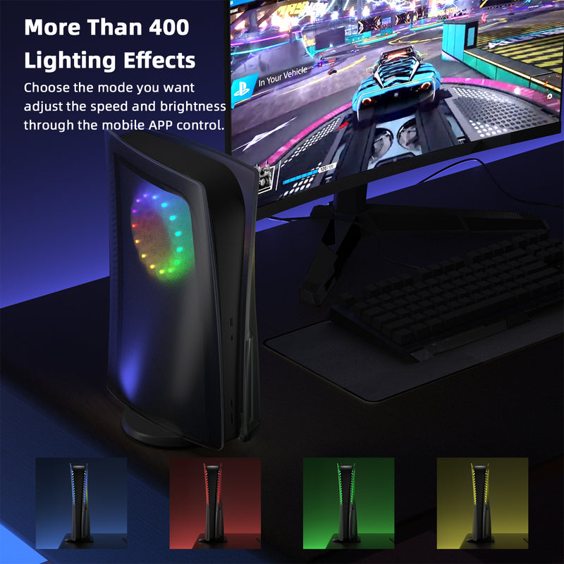 Mytrix 2-in-1 Translucent Black Faceplates for PS5 Disc Edition + RGB LED Light Strips Kit for PlayStation 5, LED Strip with Music Sync