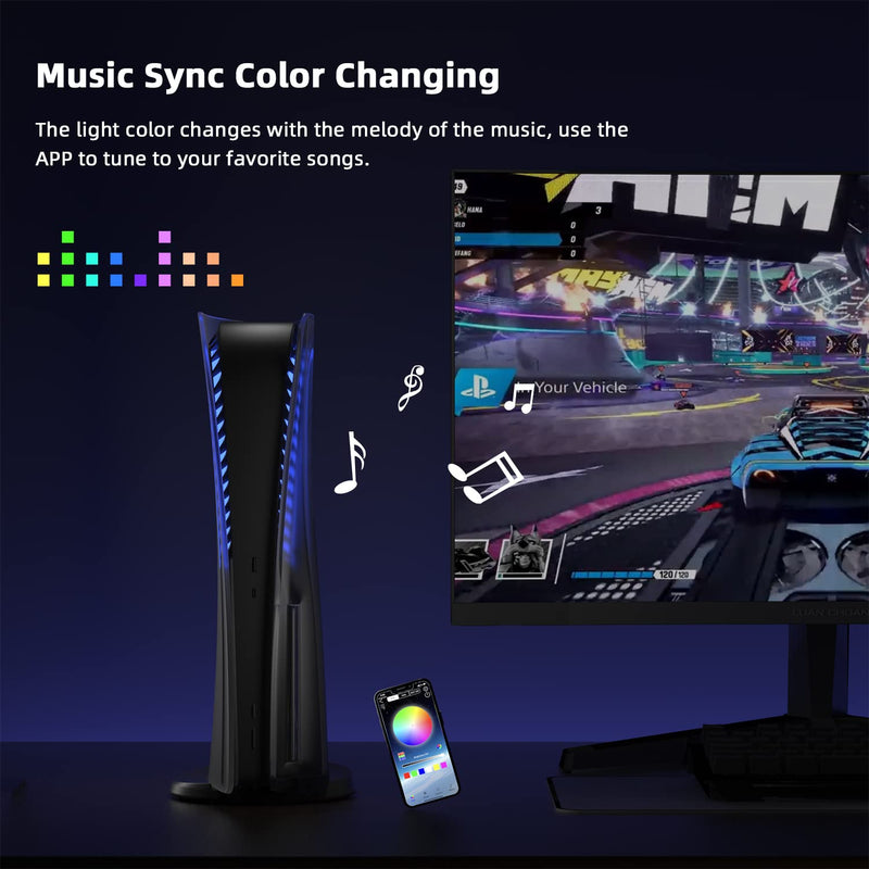 Mytrix 2-in-1 Translucent Black Faceplates for PS5 Disc Edition + RGB LED Light Strips Kit for PlayStation 5, LED Strip with Music Sync